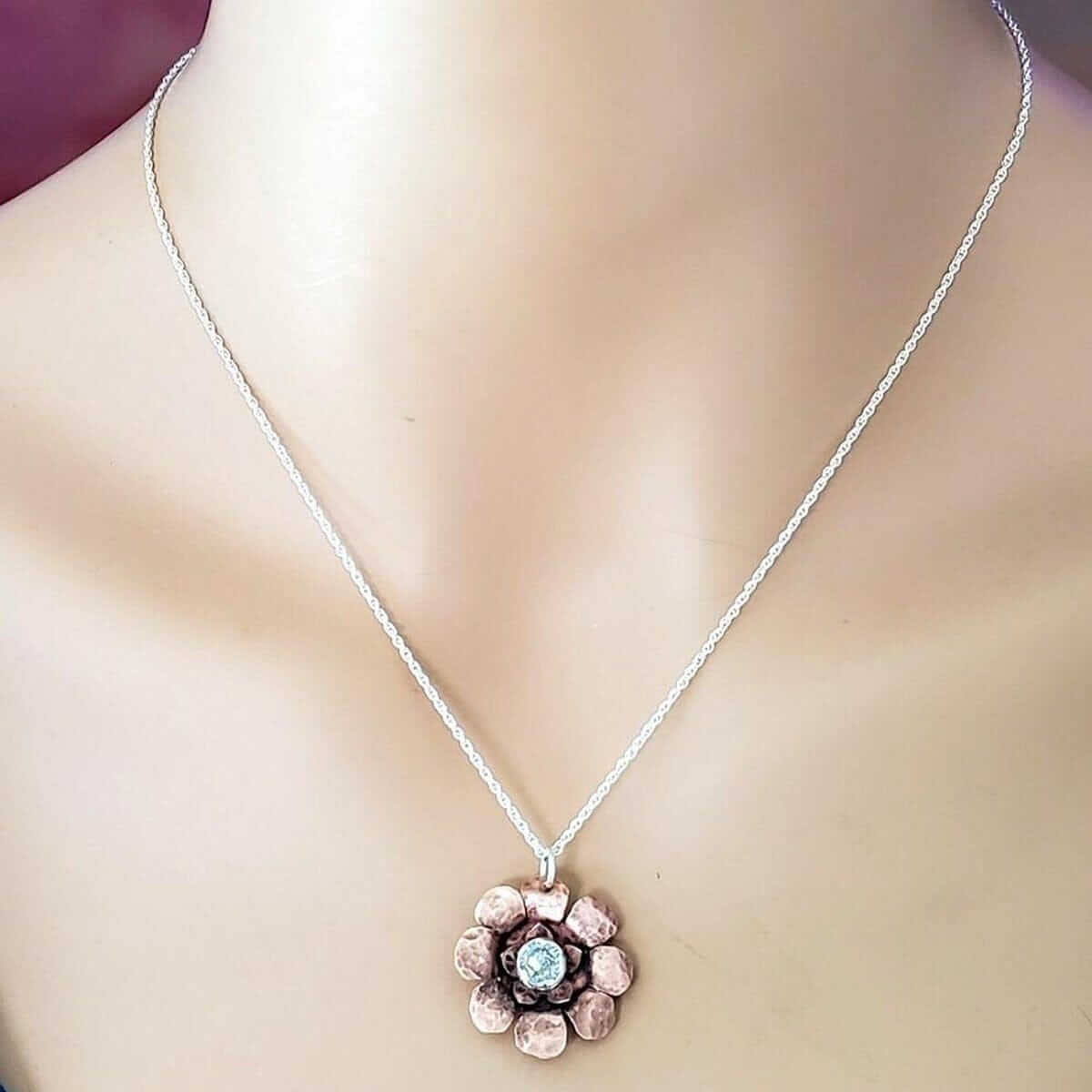 Copper Crystal Flower Blossom Spinner Necklace Alexa Martha Designs