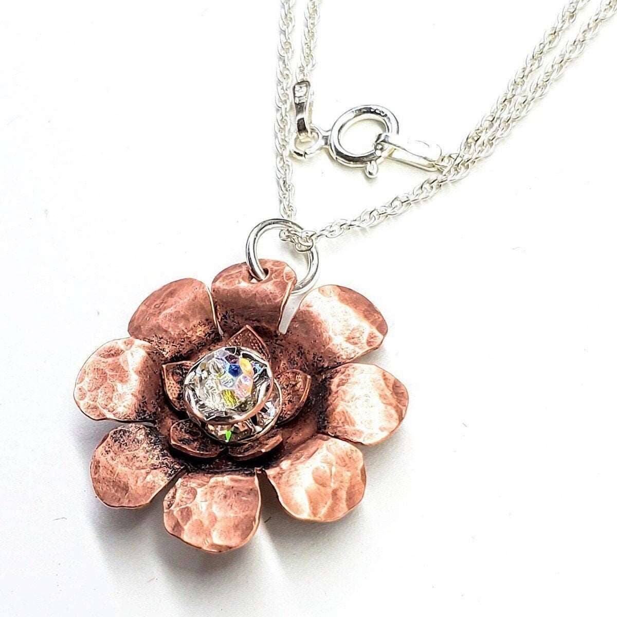 Copper Crystal Flower Blossom Spinner Necklace Alexa Martha Designs