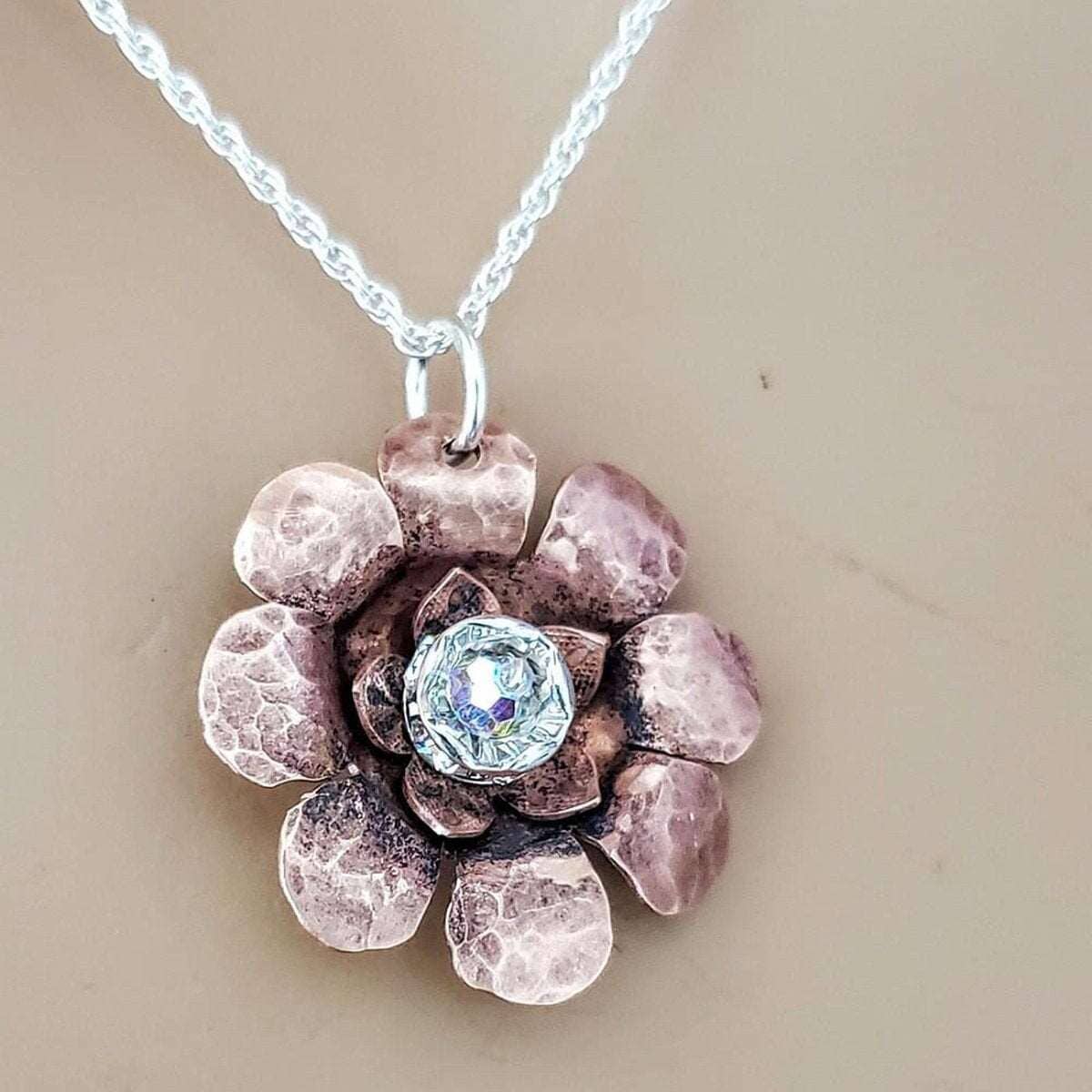 Copper Crystal Flower Blossom Spinner Necklace Alexa Martha Designs
