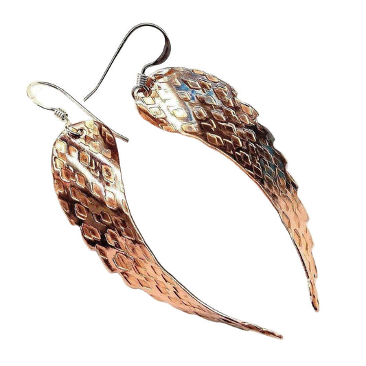 Copper Hammer Pattern Angel Wings Earrings Hand Sculpted