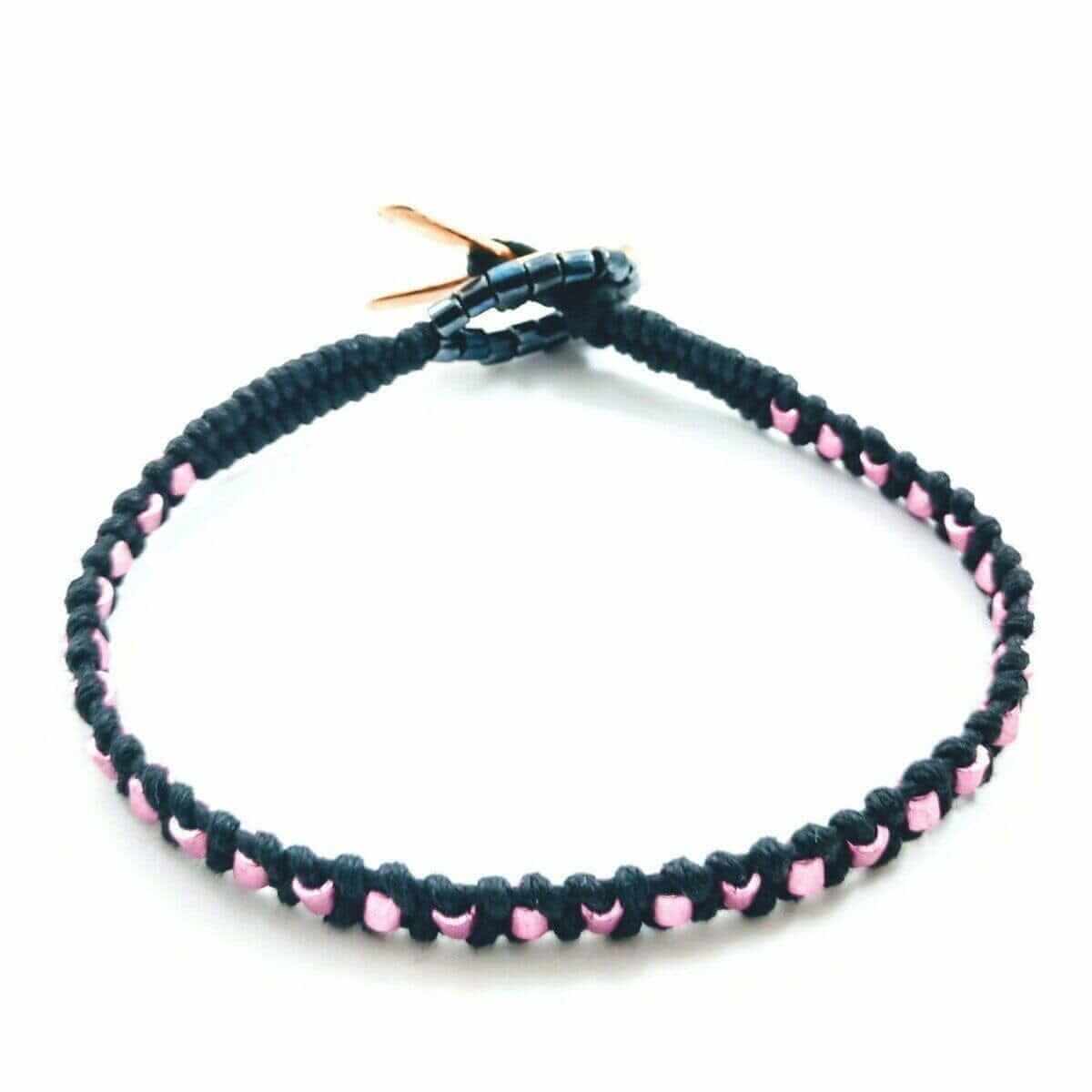 Copper Ribbon Pink Braided Rattle Snake Tail Breast Cancer Bracelet