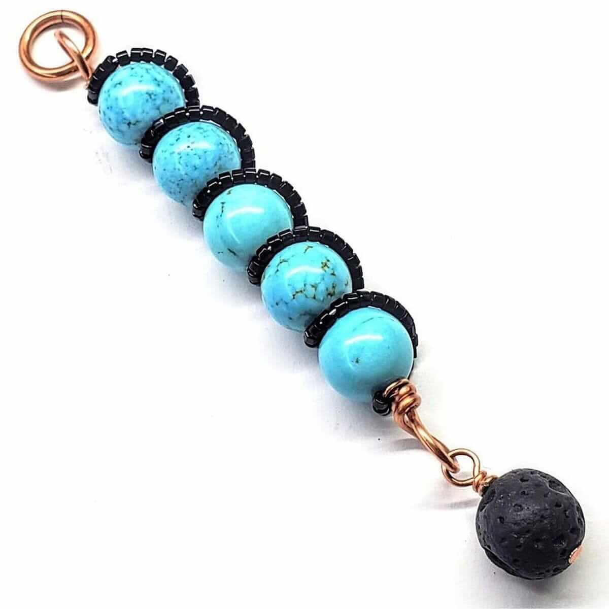 Copper Spiral Turquoise Stick Pendant Essential Oil Lava Rock Bead Charm