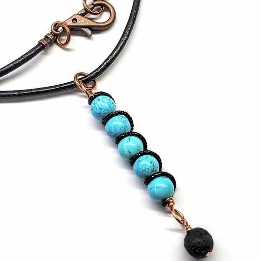 Copper Spiral Turquoise Stick Pendant Essential Oil Lava Rock Bead Charm