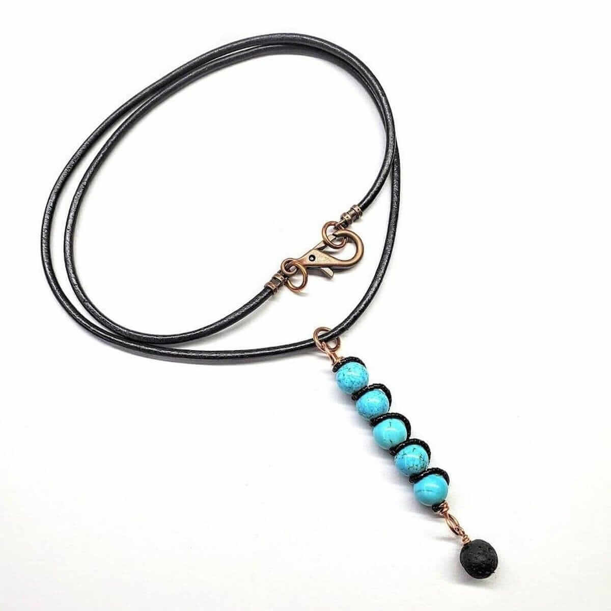 Copper Spiral Turquoise Stick Pendant Essential Oil Lava Rock Bead Charm