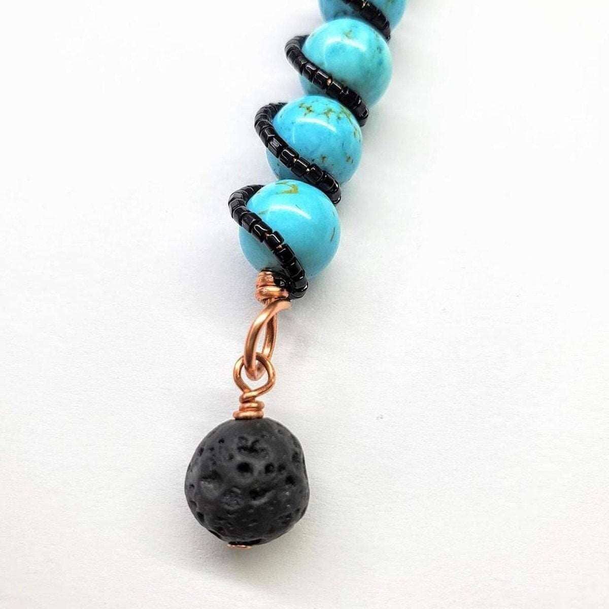 Copper Spiral Turquoise Stick Pendant Essential Oil Lava Rock Bead Charm