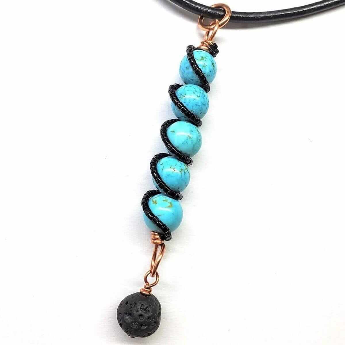 Copper Spiral Turquoise Stick Pendant Essential Oil Lava Rock Bead Charm