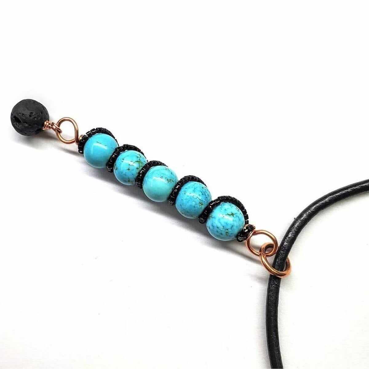 Copper Spiral Turquoise Stick Pendant Essential Oil Lava Rock Bead Charm