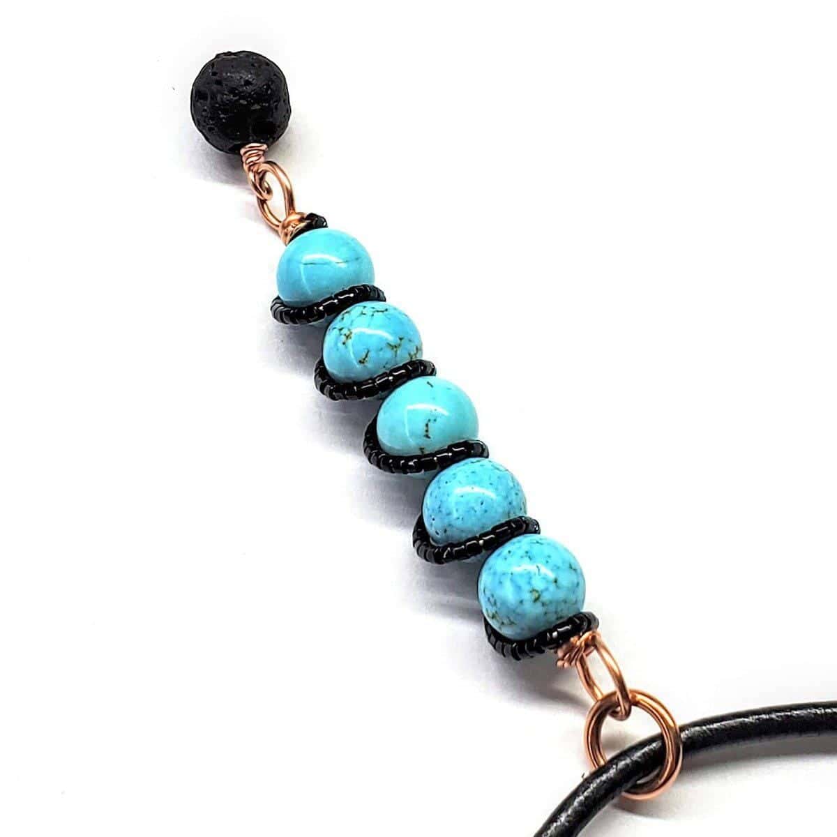Copper Spiral Turquoise Stick Pendant Essential Oil Lava Rock Bead Charm