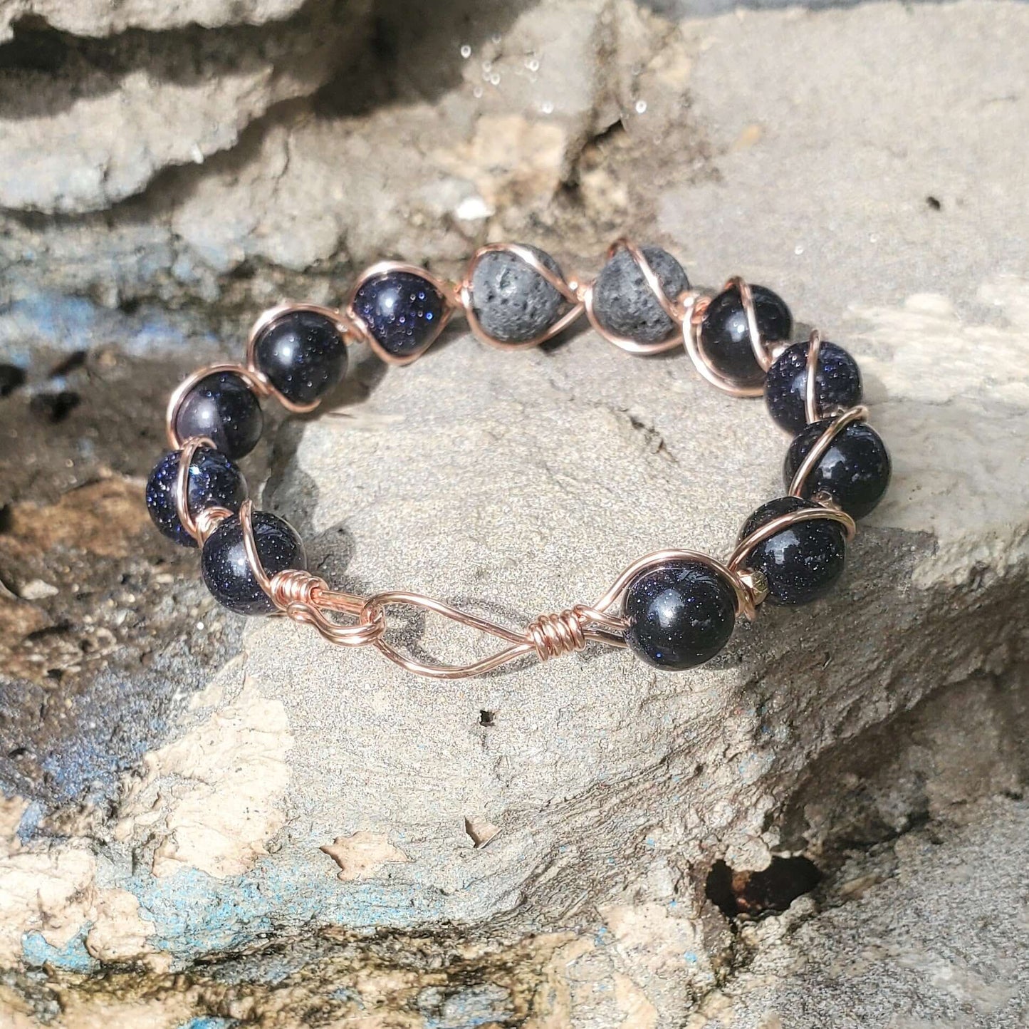 Blue Disco Sandstone Copper Spiral Twist Wrap Bangle Bracelet Alexa Martha Designs