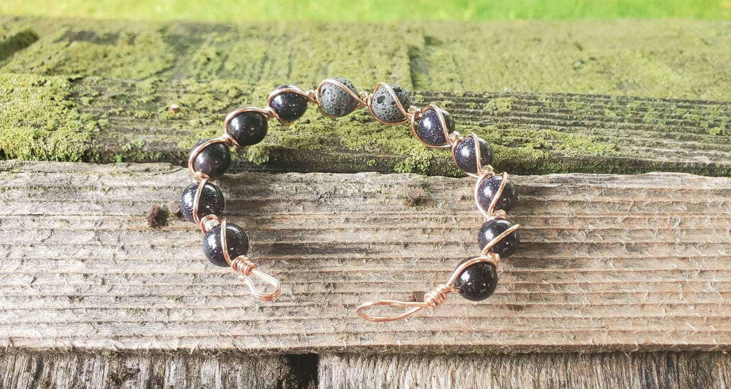 Blue Disco Sandstone Copper Spiral Twist Wrap Bangle Bracelet Alexa Martha Designs