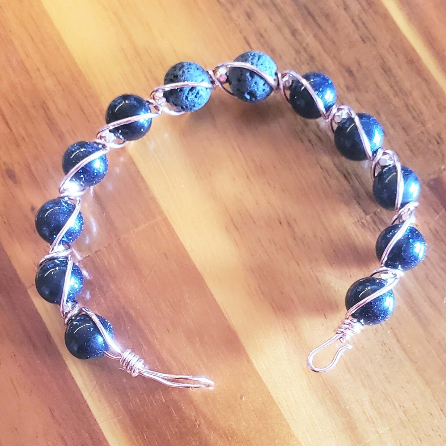 Blue Disco Sandstone Copper Spiral Twist Wrap Bangle Bracelet Alexa Martha Designs