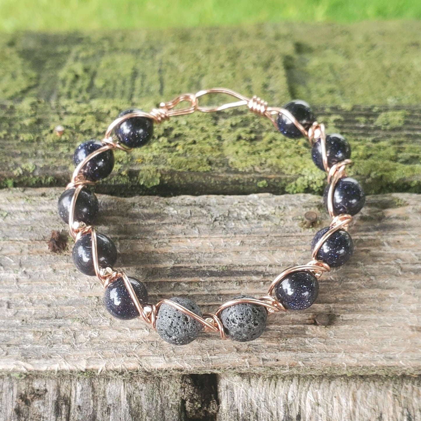 Blue Disco Sandstone Copper Spiral Twist Wrap Bangle Bracelet Alexa Martha Designs