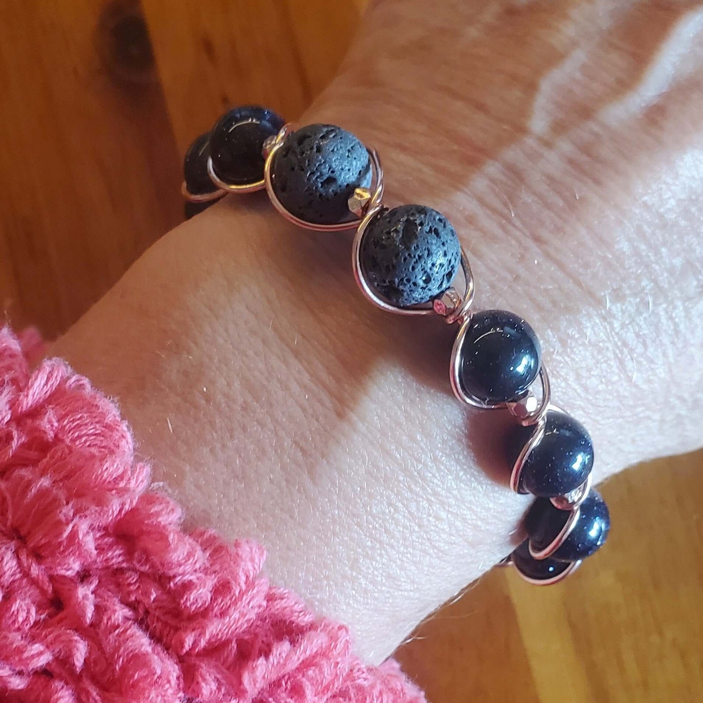 Blue Disco Sandstone Copper Spiral Twist Wrap Bangle Bracelet Alexa Martha Designs