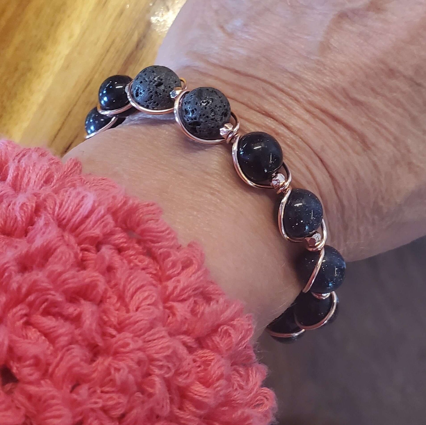 Blue Disco Sandstone Copper Spiral Twist Wrap Bangle Bracelet Alexa Martha Designs