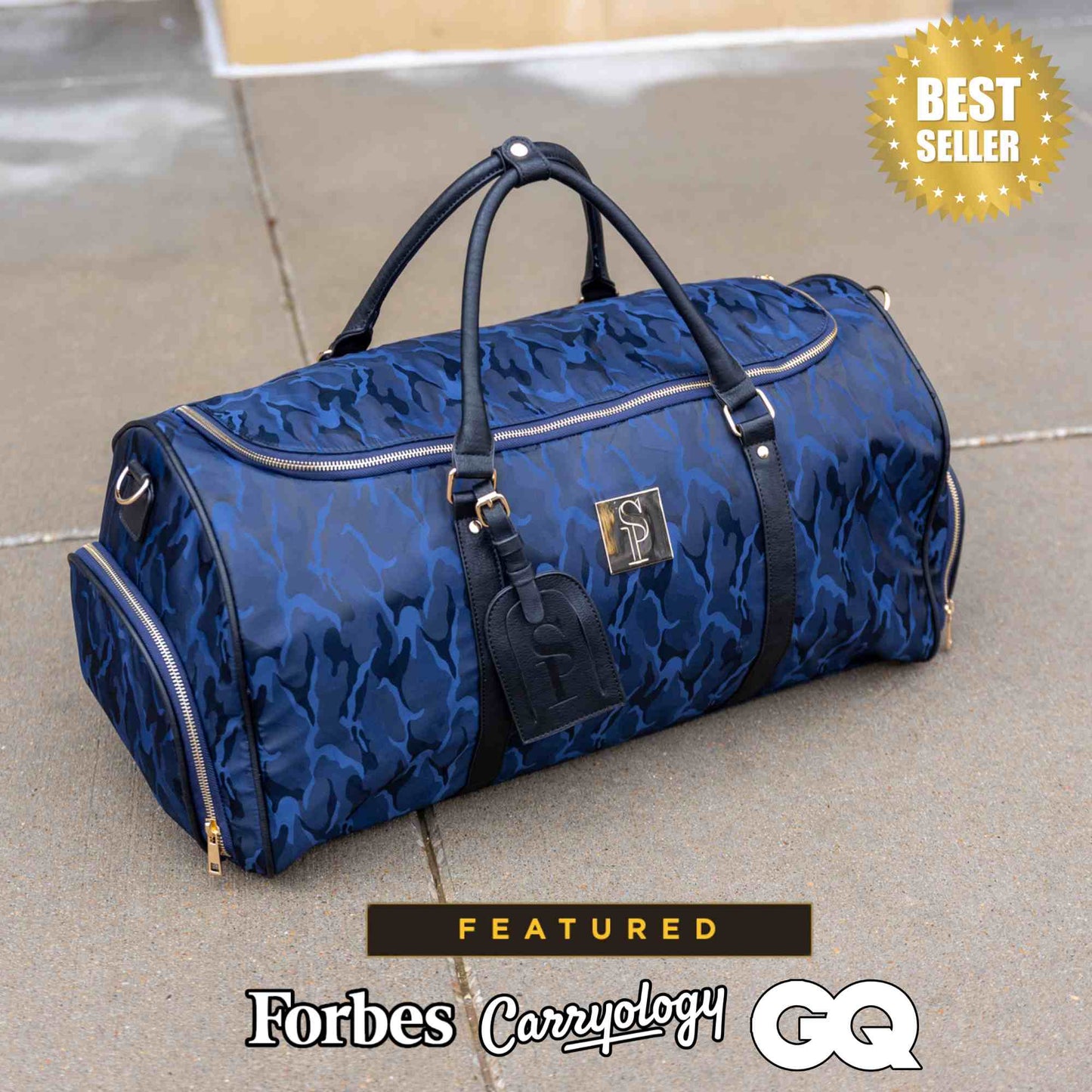 Blue Camo Nylon Weekender Duffle Bag