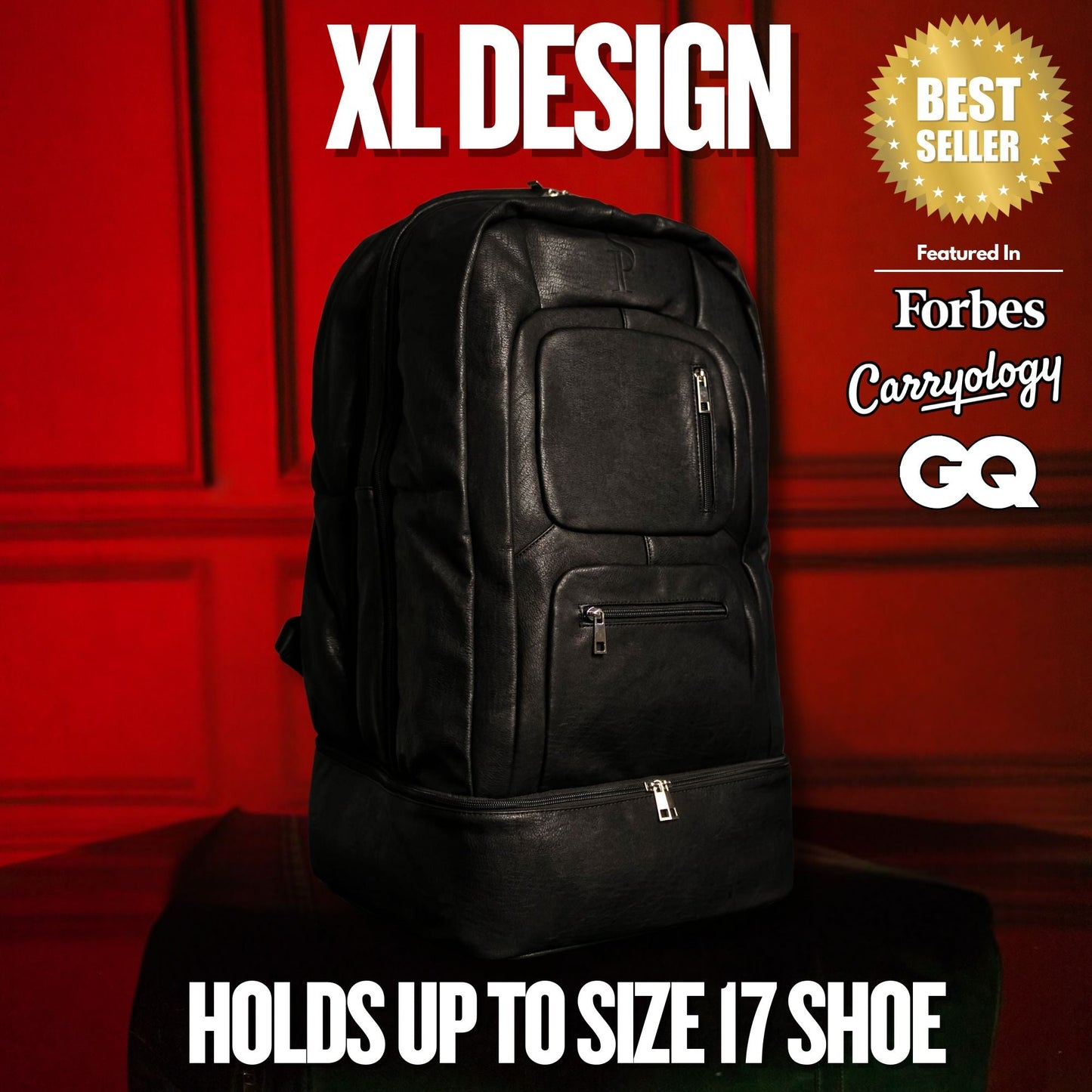 Black Leather Patented Carry On Backpack Sole Premise