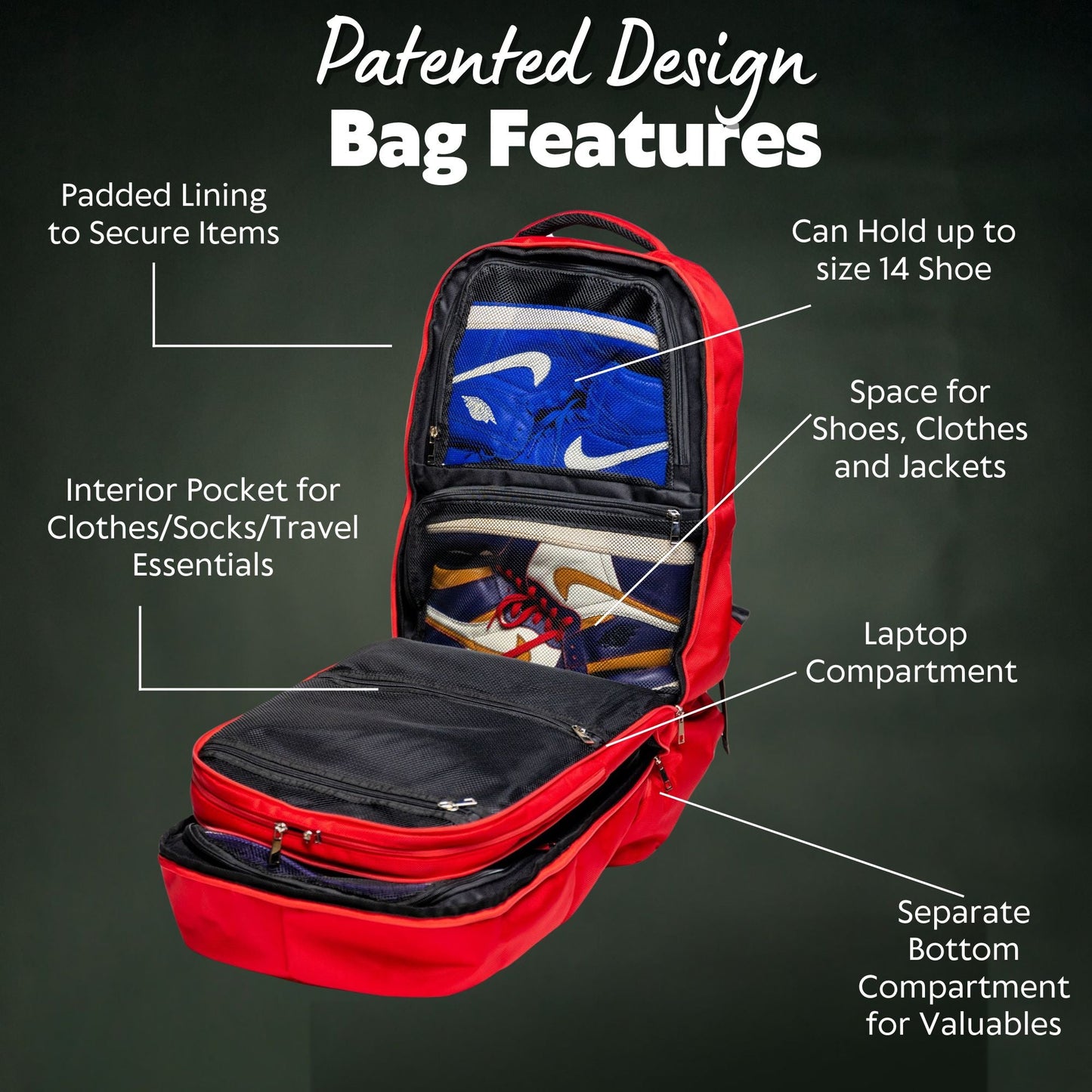 Red Leather Carry-On Patented Backpack Luxury