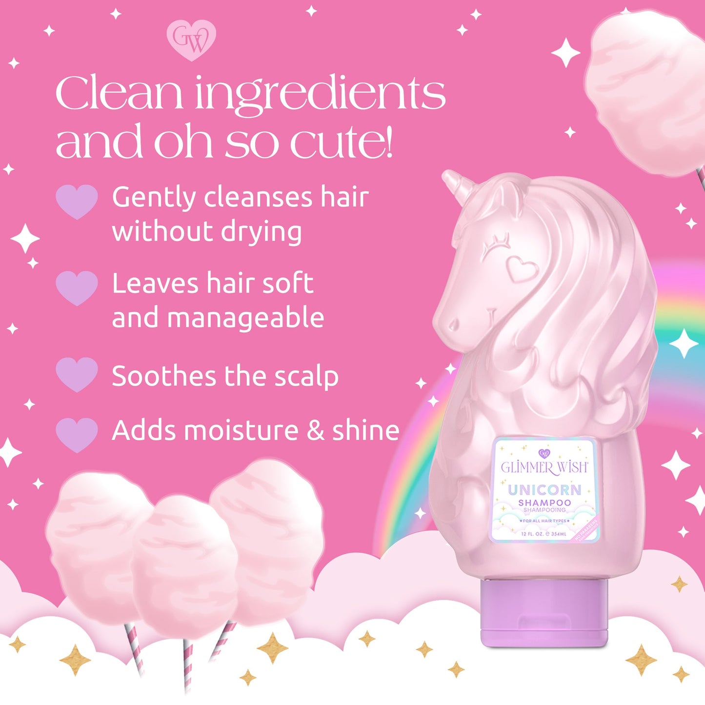 Unicorn Shampoo Pearly Cotton Candy Scented Shampoo Glimmer Wish