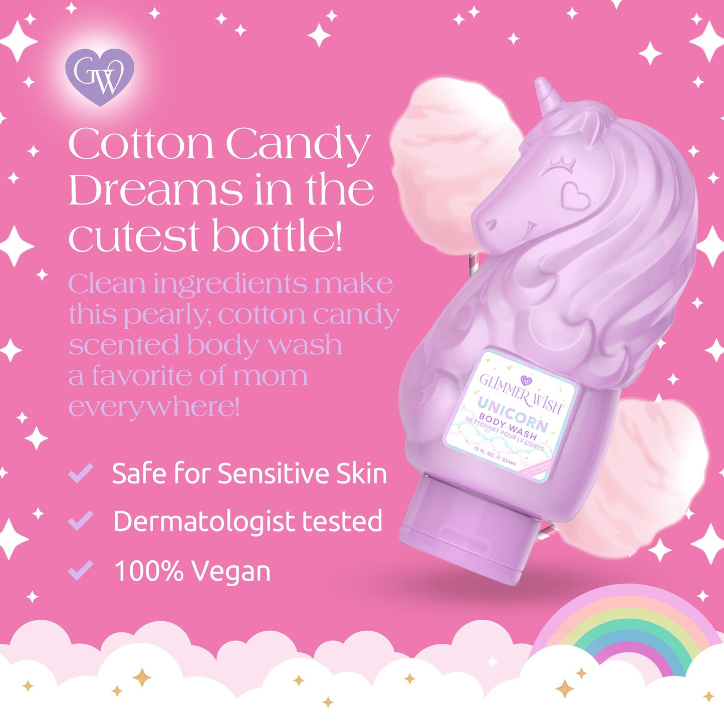 Unicorn Body Wash Lavender Cotton Candy Scented Magical Body Wash