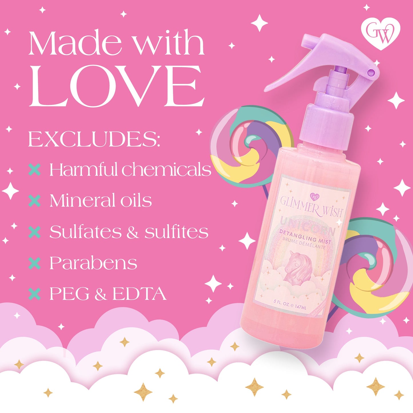 Unicorn Hair Detangling Mist Detangling Spray Glimmer Wish