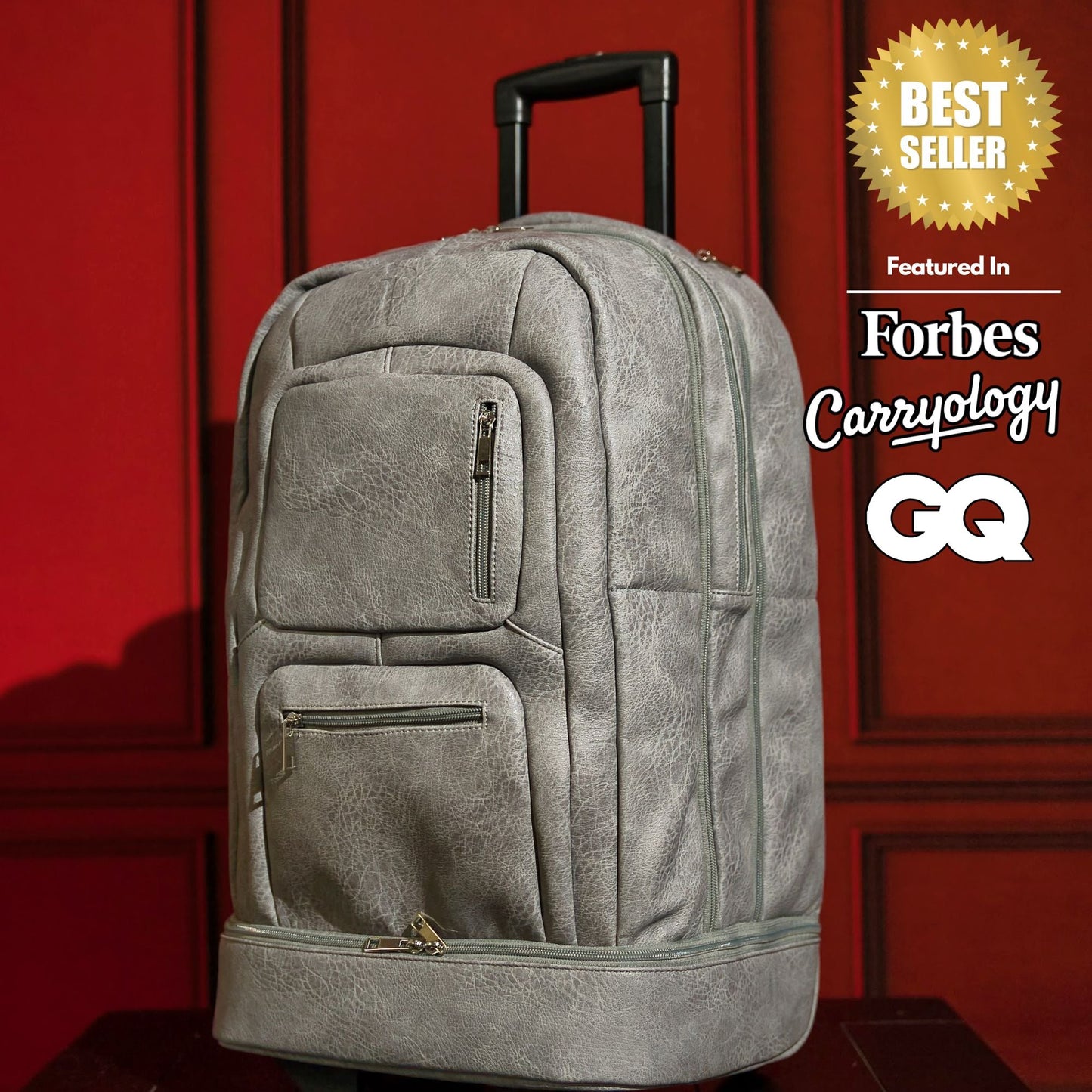 Grey Leather TSA-Approved Carry-On Roller Bag Sole Premise