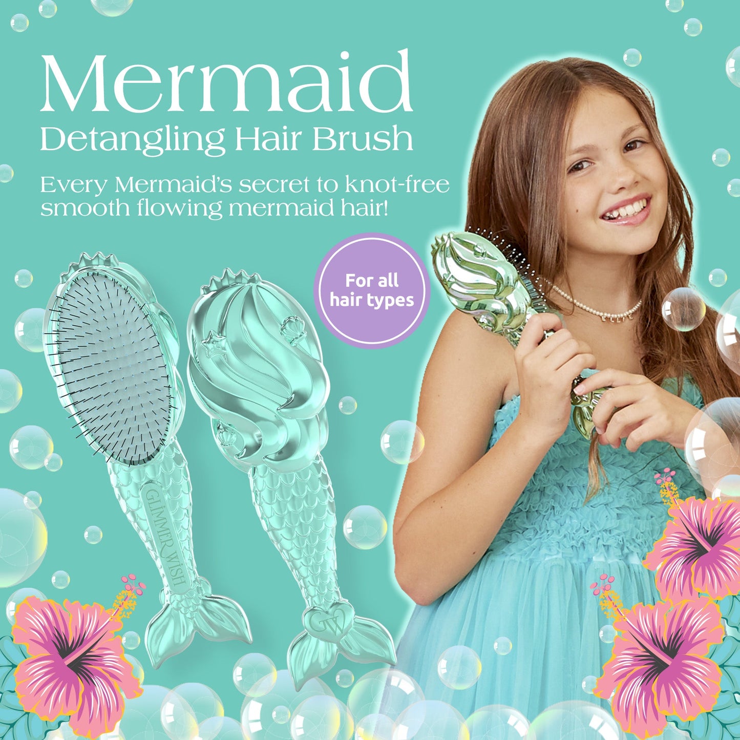 Mermaid Detangling Hair Brush Long Flexible Bristles Glimmer Wish