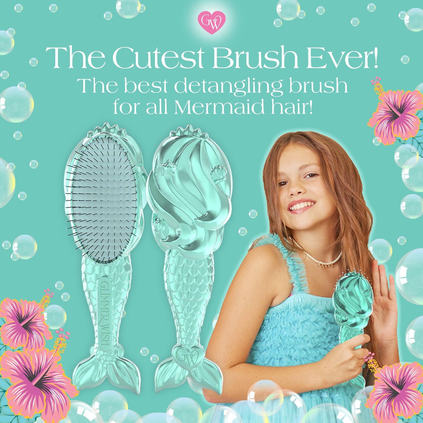 Mermaid Detangling Hair Brush Long Flexible Bristles Glimmer Wish