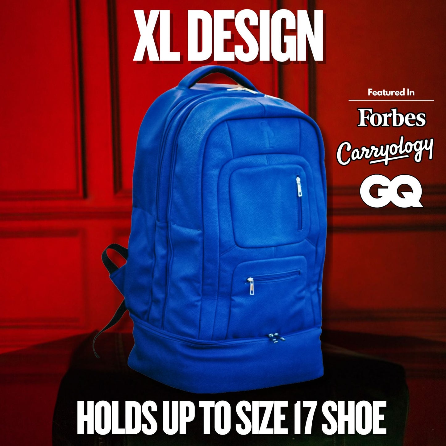 Royal Blue Leather XL Carryon Bag Holds Size 17 Shoes