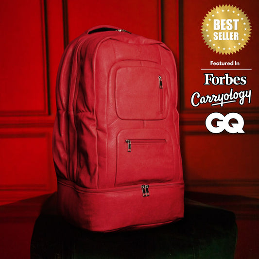Red Leather Carry-On Patented Backpack Luxury