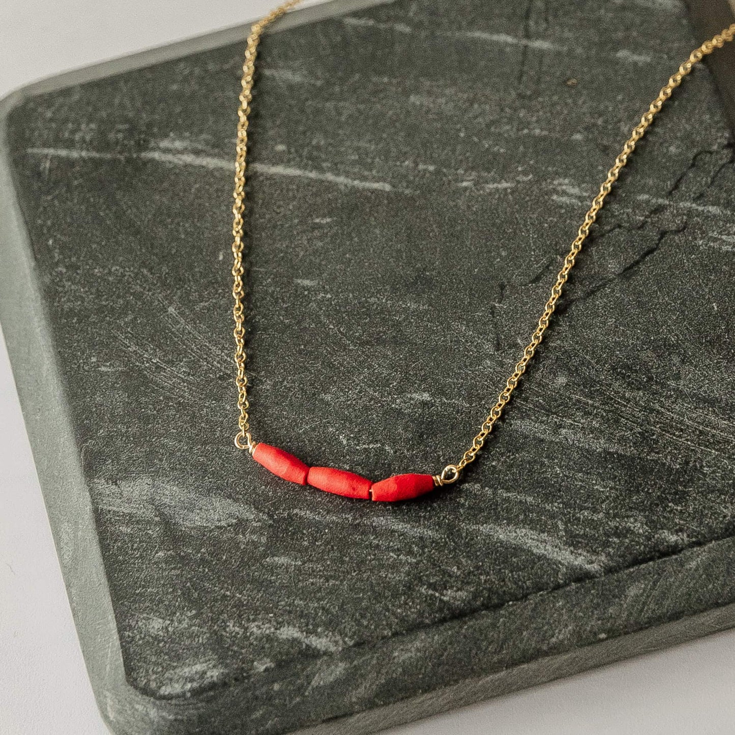 Red Coral Afghan Stone Rice Beaded Necklace Sela Designs