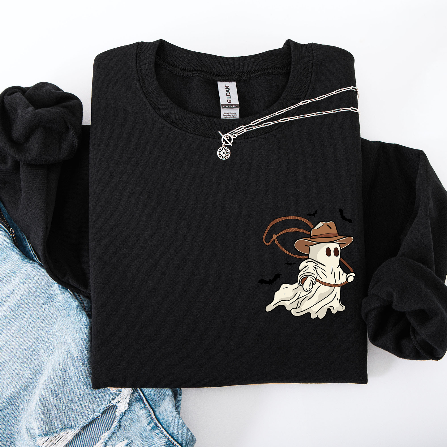 Cowboy Ghost Lasso Cute Pocket Sweatshirt Western Country