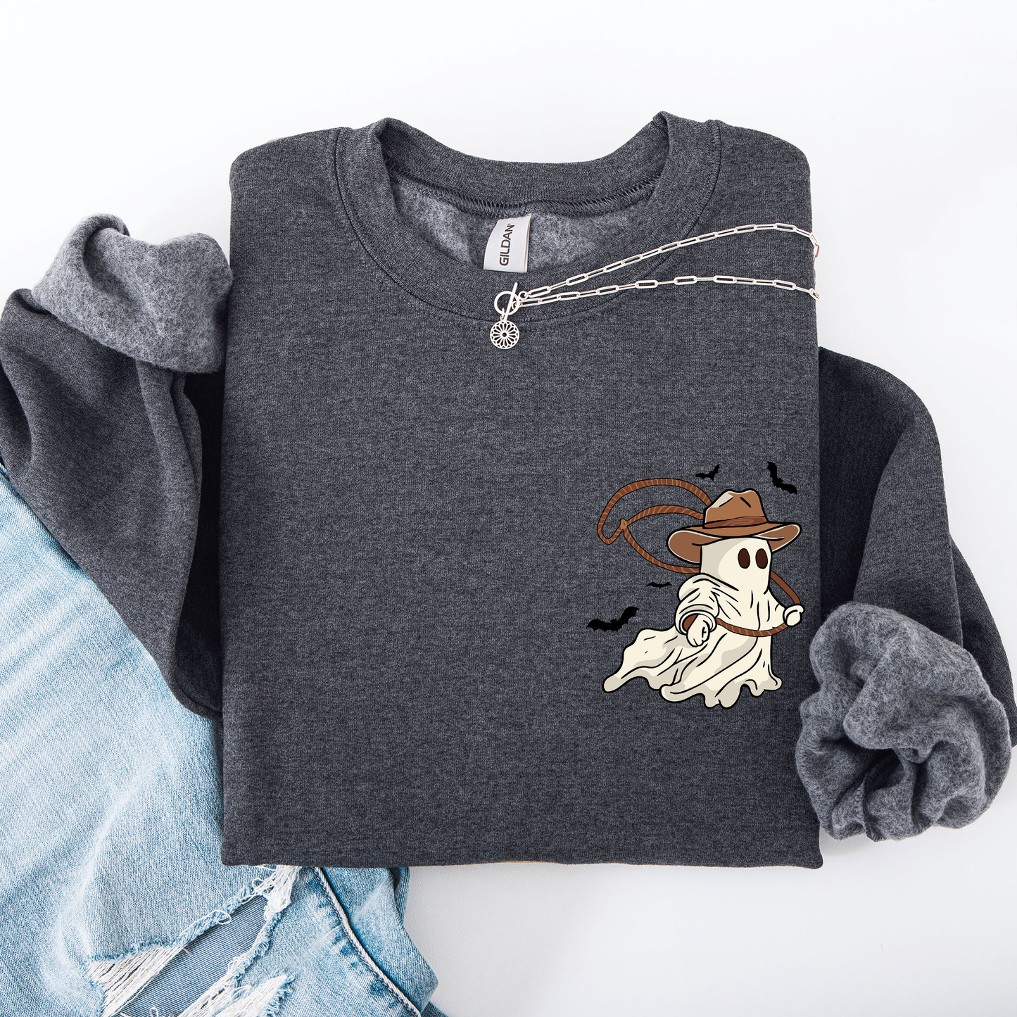 Cowboy Ghost Lasso Cute Pocket Sweatshirt Western Country