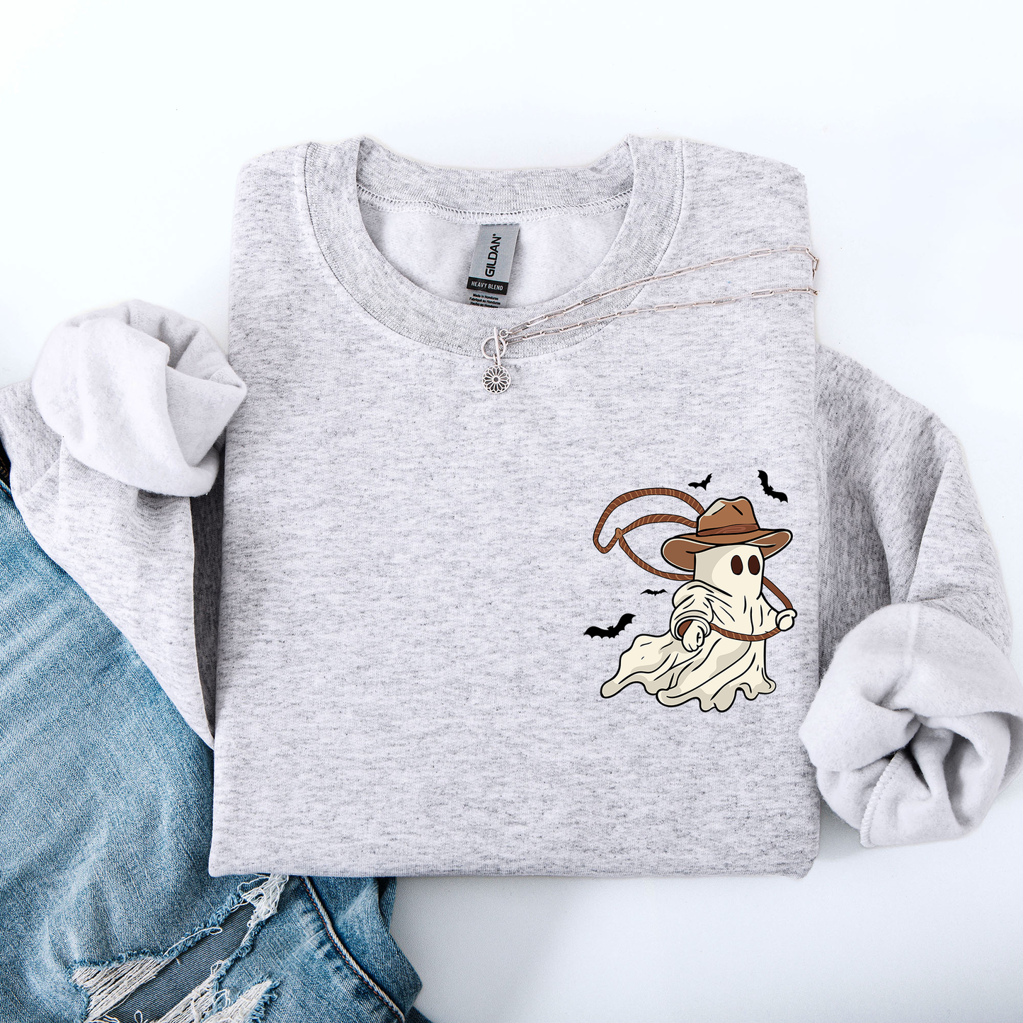 Cowboy Ghost Lasso Cute Pocket Sweatshirt Western Country