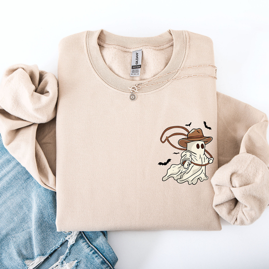 Cowboy Ghost Lasso Cute Pocket Sweatshirt Western Country