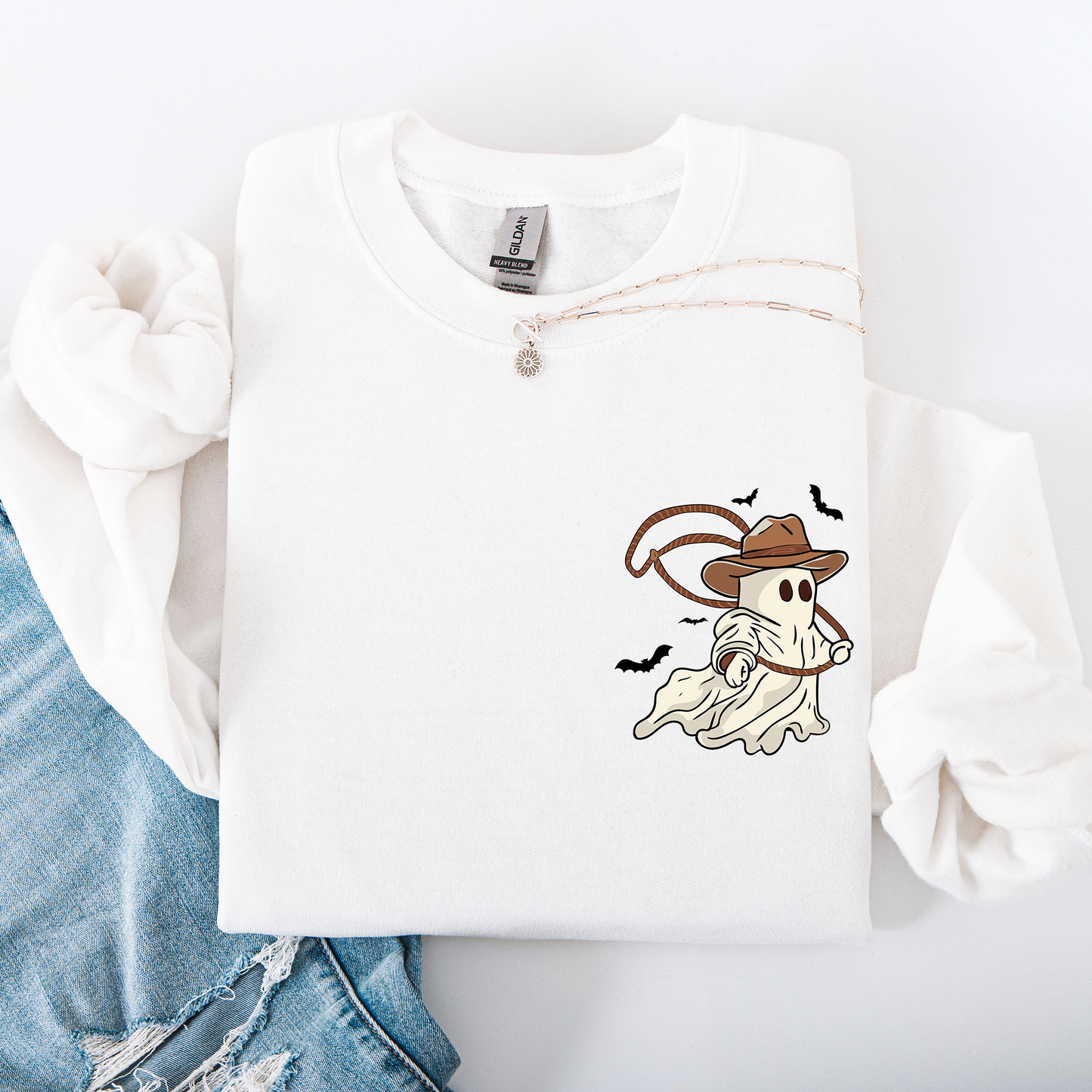 Cowboy Ghost Lasso Cute Pocket Sweatshirt Western Country
