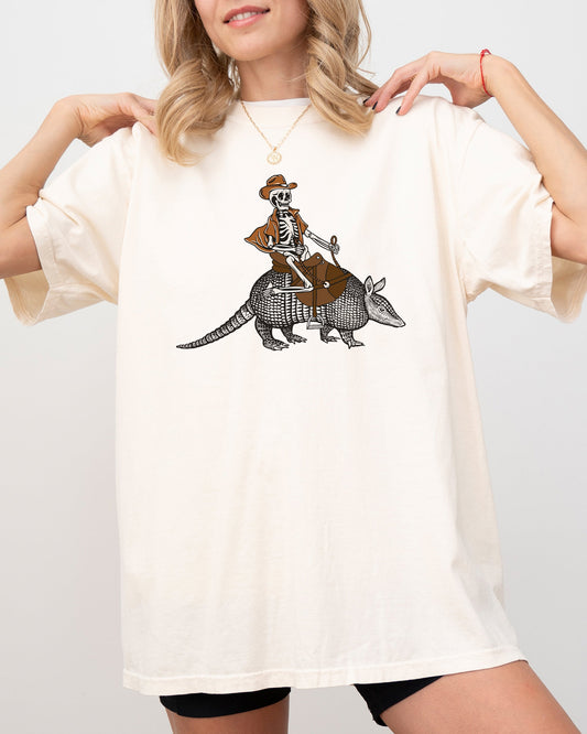 Cowboy Skeleton Armadillo Halloween Shirt Comfort Colors T-Shirt