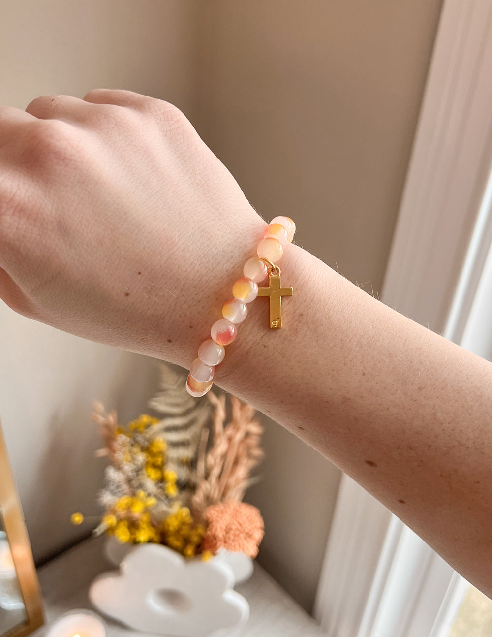 Cross Charm Natural Cotton Bracelet Elevated Faith