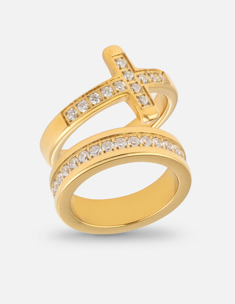 Cross Eternity Gem Ring Set Jewelry
