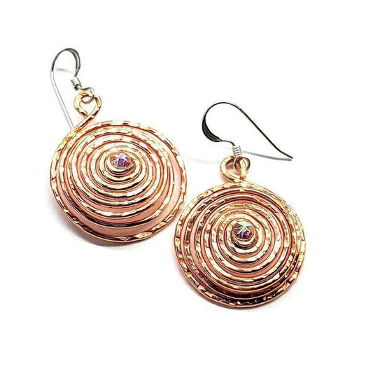 Copper Crystal Embedded Spiral Hoop Earrings