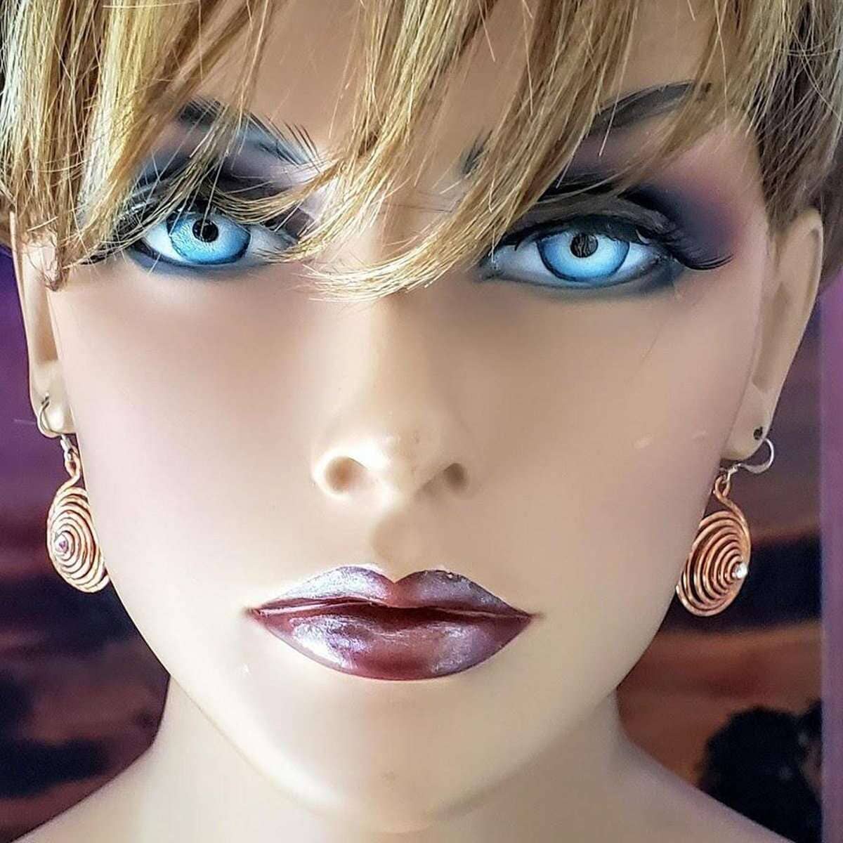 Copper Crystal Embedded Spiral Hoop Earrings