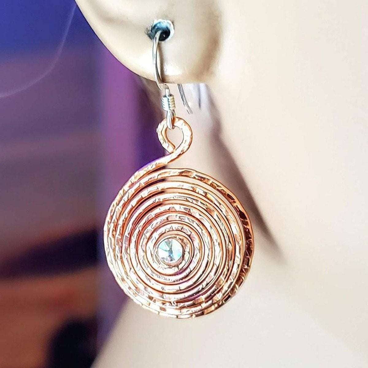 Copper Crystal Embedded Spiral Hoop Earrings
