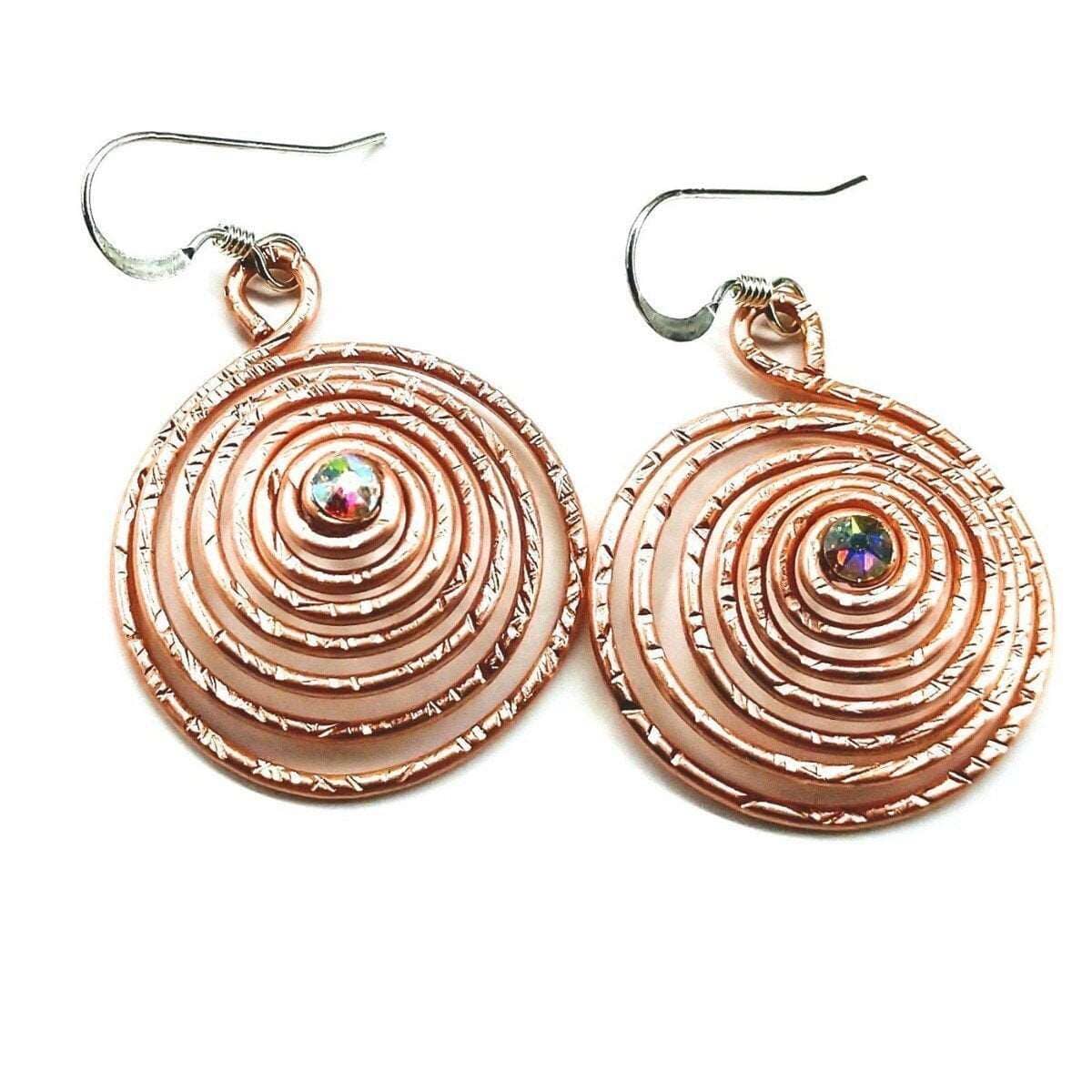 Copper Crystal Embedded Spiral Hoop Earrings