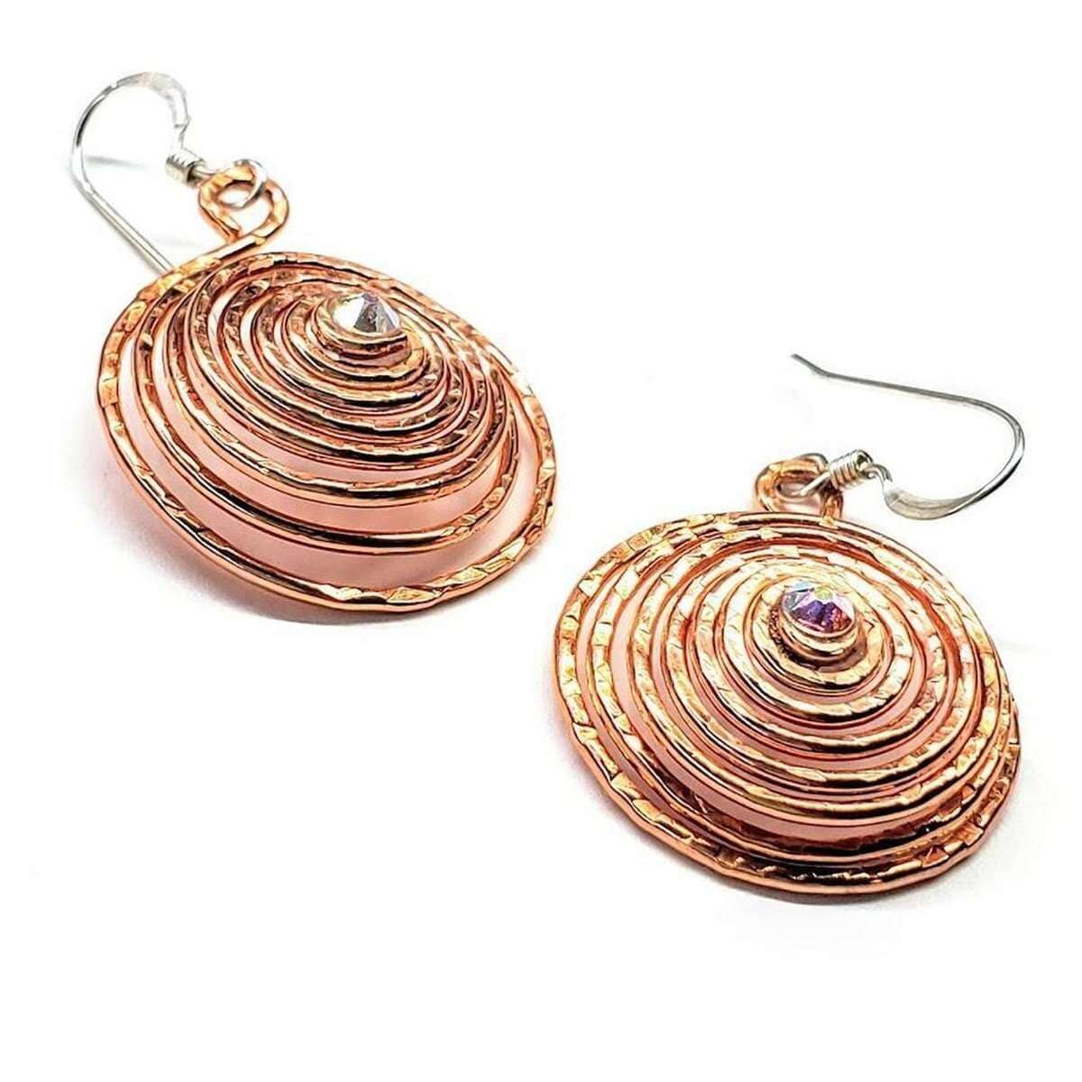 Copper Crystal Embedded Spiral Hoop Earrings