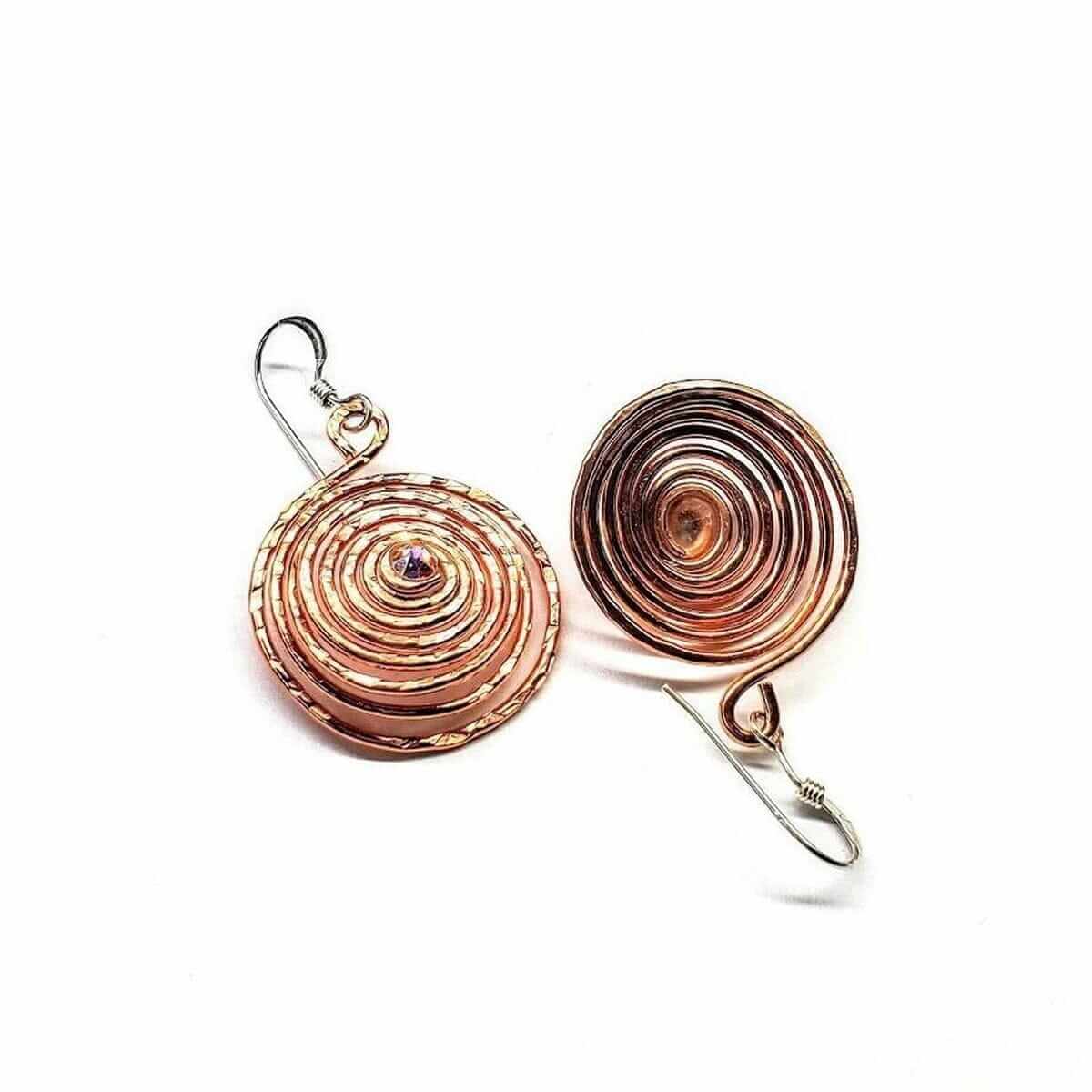 Copper Crystal Embedded Spiral Hoop Earrings