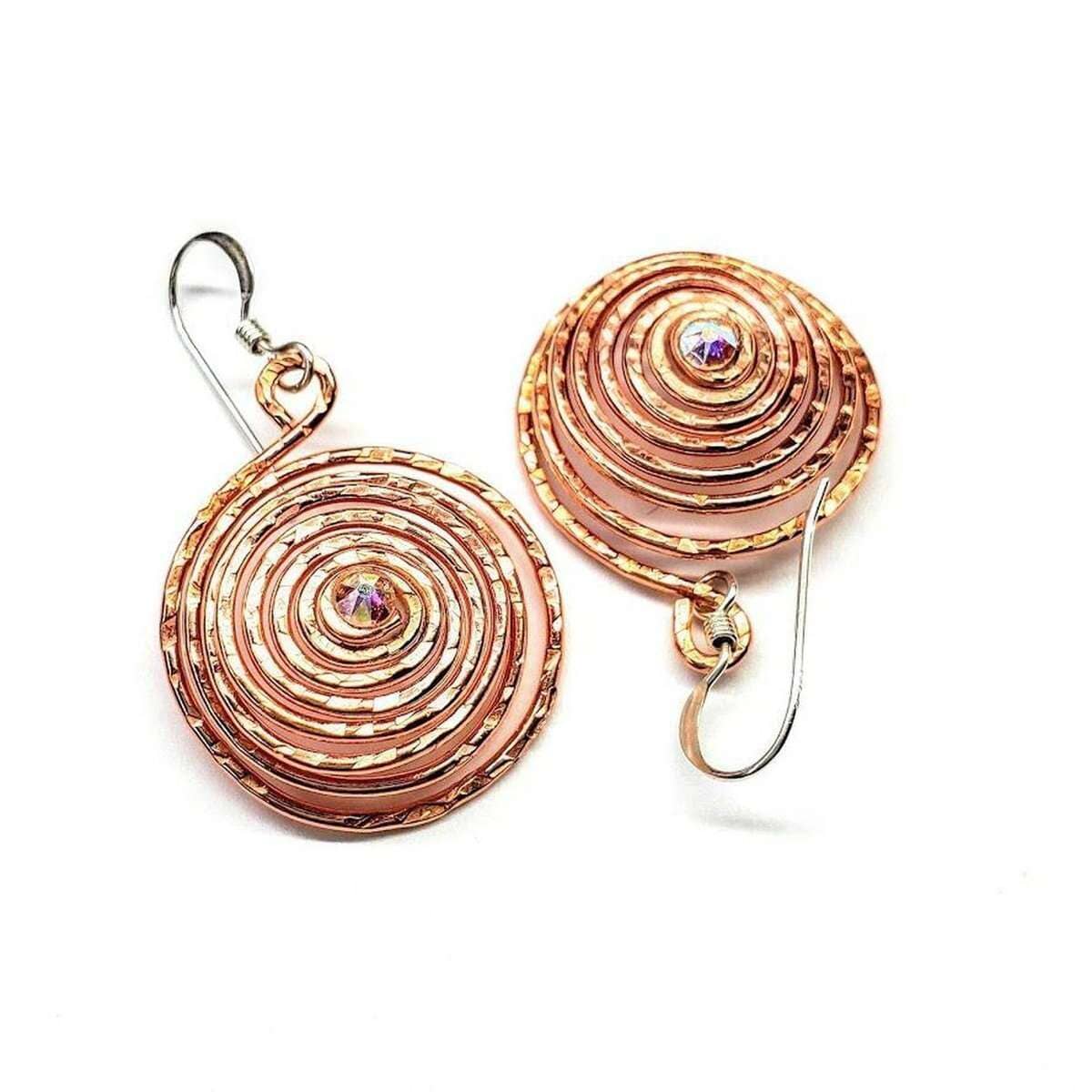 Copper Crystal Embedded Spiral Hoop Earrings