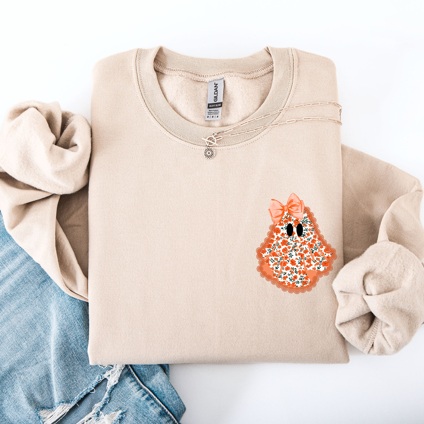 Cute Coquette Faux Lace Ghost Pocket Sweatshirt Halloween Refinery Number One