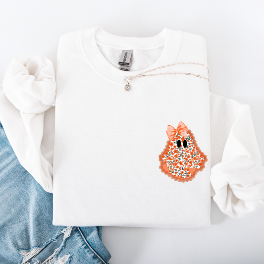 Cute Coquette Faux Lace Ghost Pocket Sweatshirt Halloween Refinery Number One