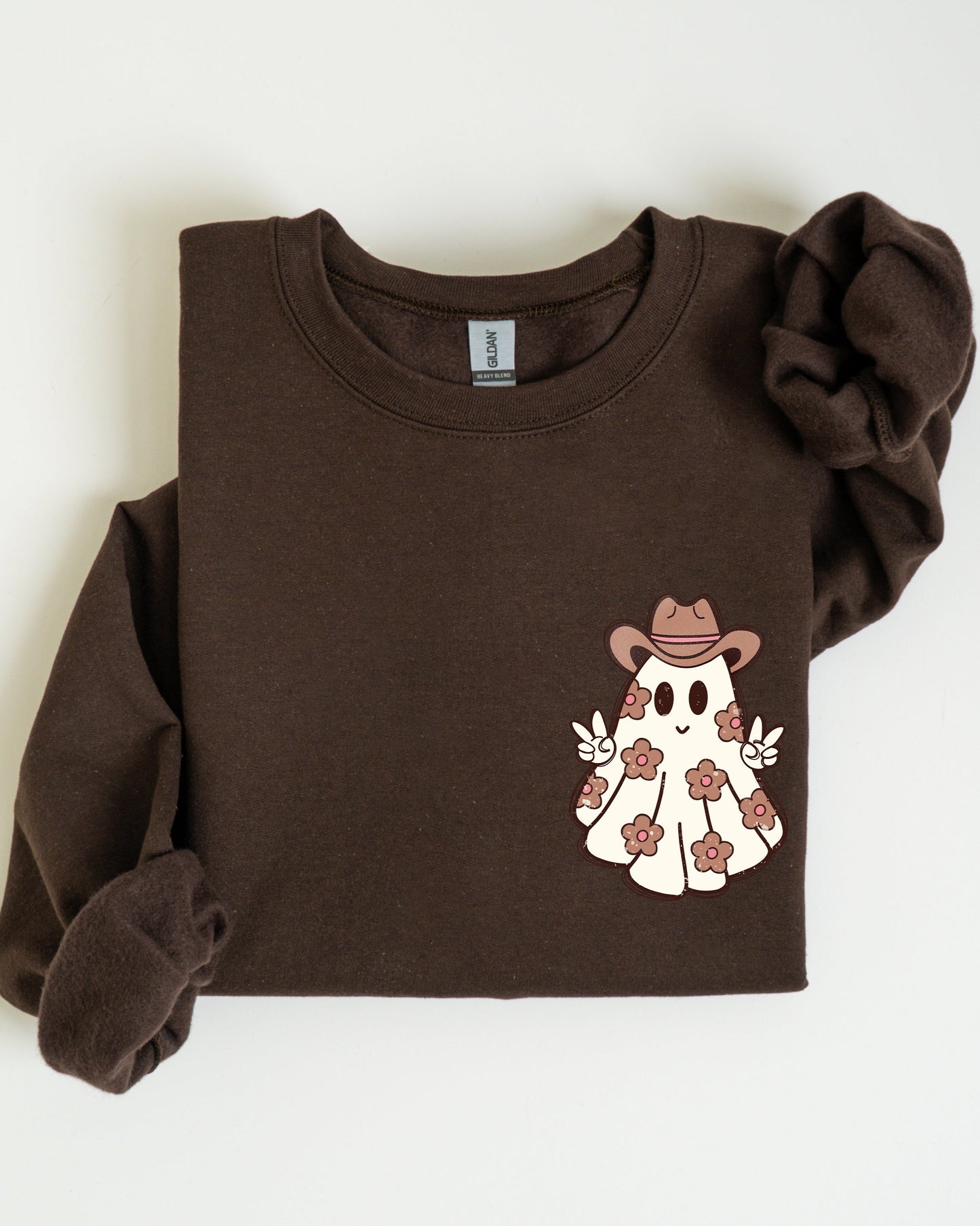 Cute Flower Ghost Pocket Print Halloween Sweatshirt