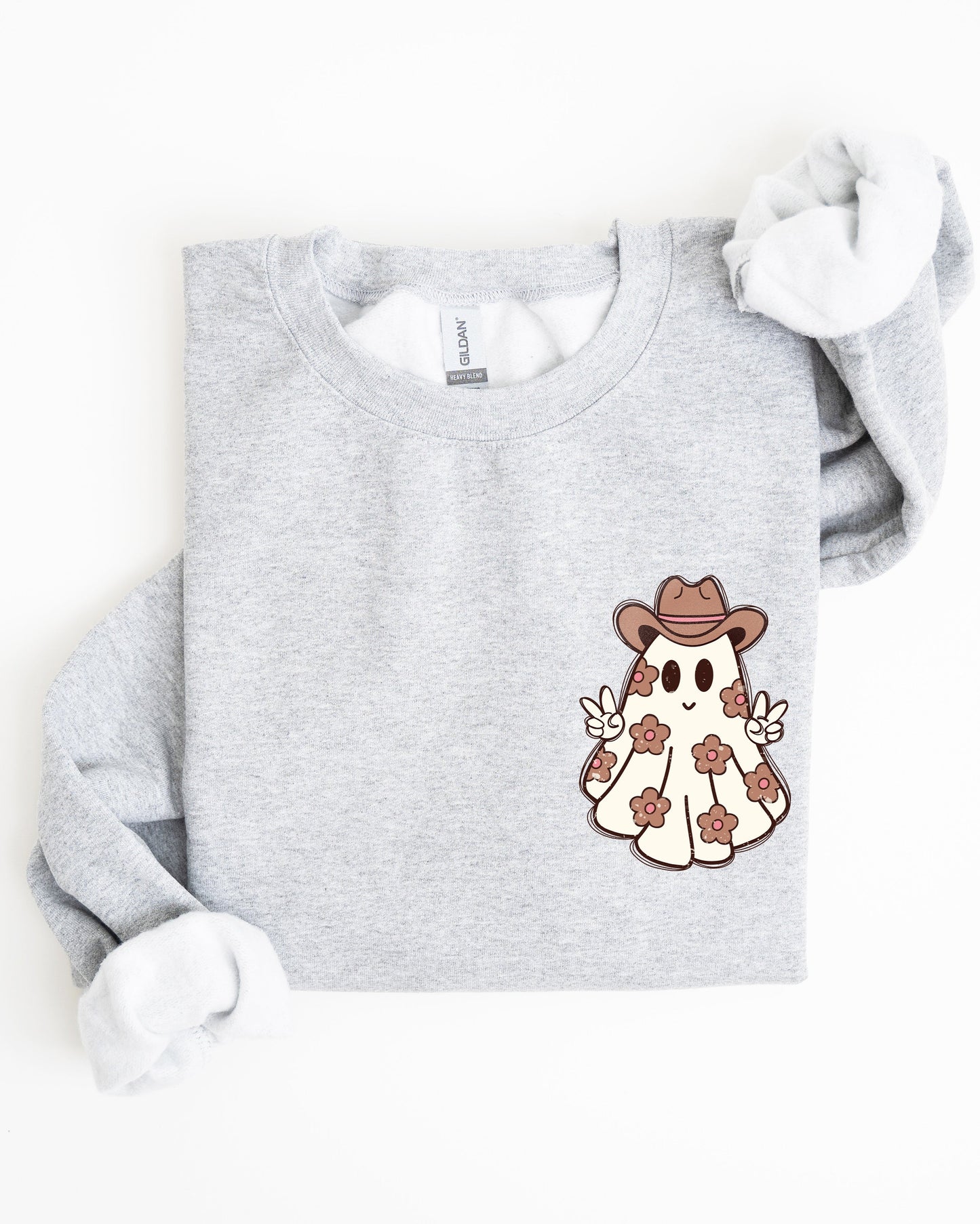 Cute Flower Ghost Pocket Print Halloween Sweatshirt