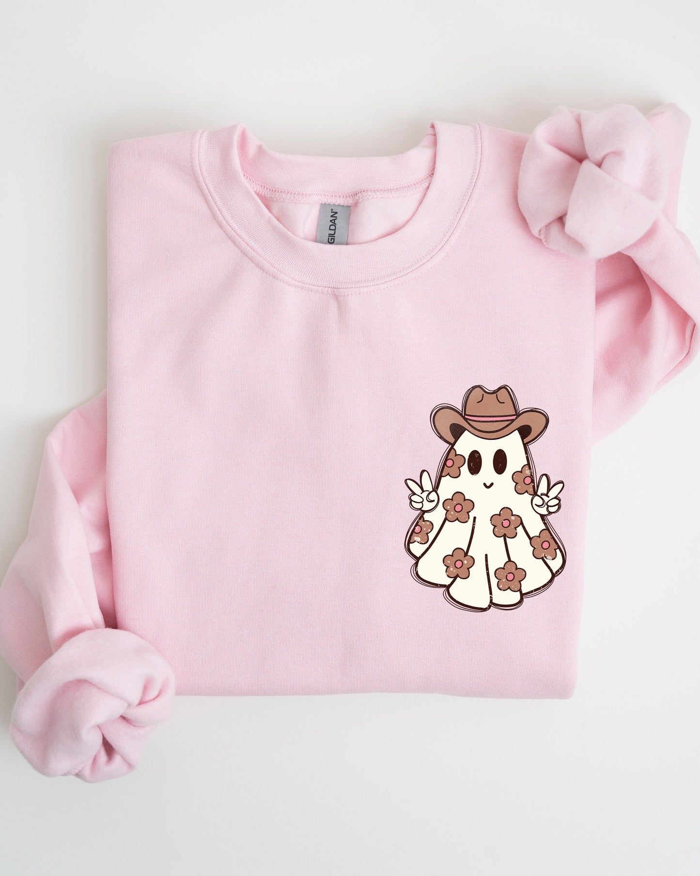 Cute Flower Ghost Pocket Print Halloween Sweatshirt